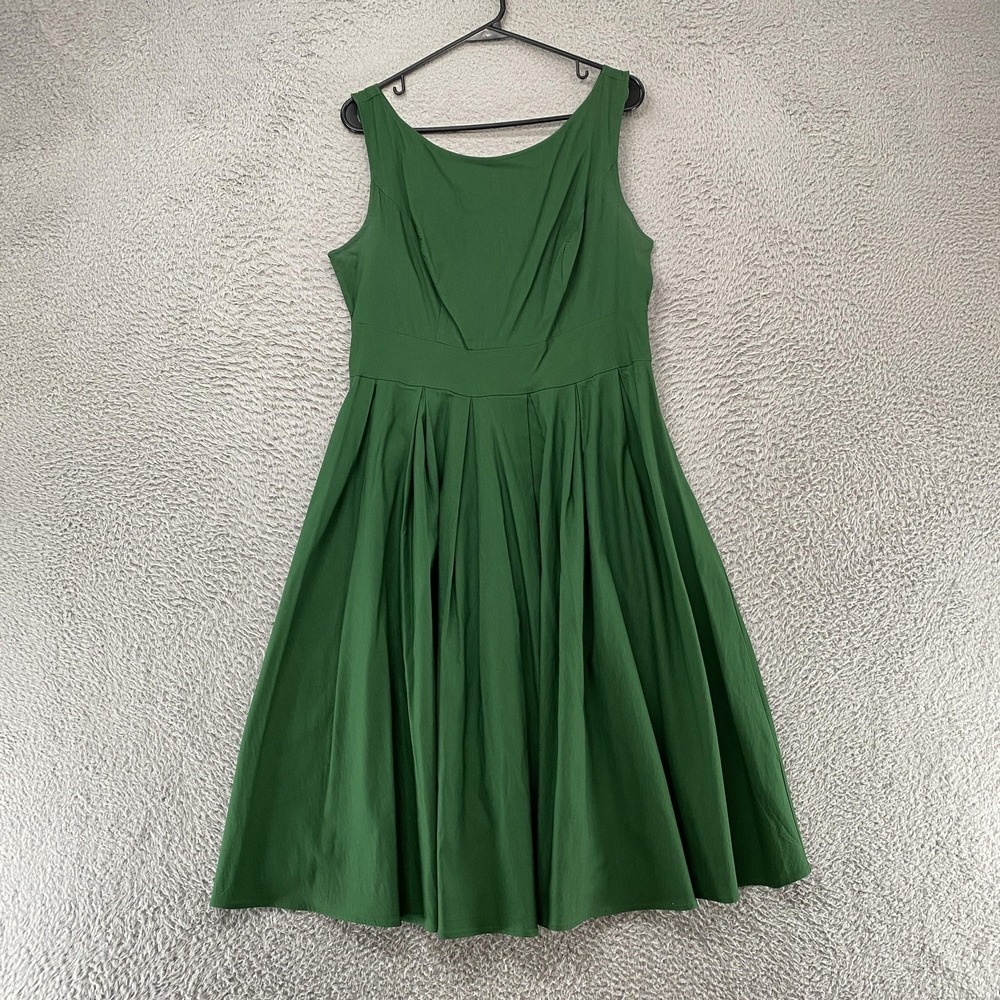 Miss Lulo Dress Womens‎ XL Green Fit Flare Pleated Rockabilly REtro Knee Length